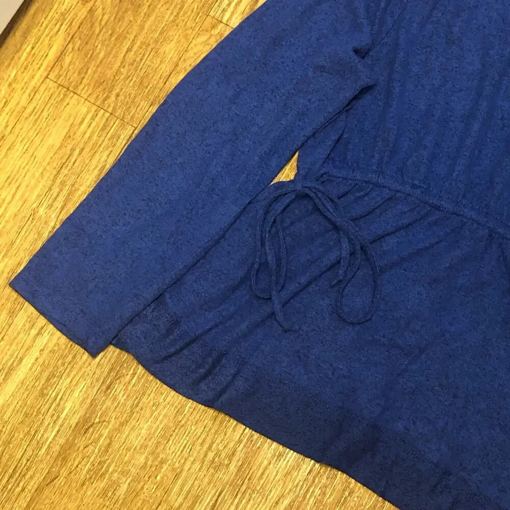 Nordstrom Caslon Blue Crewneck Long Sleeve Drawstring Peplum Blouse Size Medium - Picture 5 of 10